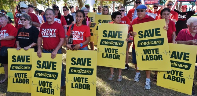 Labor supporters at a Medicare Rally as part of the 2016 election campaign in Townsville, Saturday, June 25, 2016. Shorten addressed supporters at a local Townsville park, telling them a win in next week's federal election is possible. ((AAP Image/Mick Tsikas) NO ARCHIVING